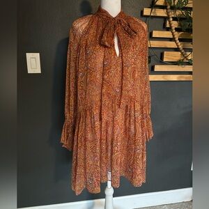 Misa Los Angeles Rust Paisley Long Sleeve Dress